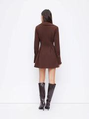 Collar V-neck Bell Sleeve Metal Button Ruffle Mini Dress