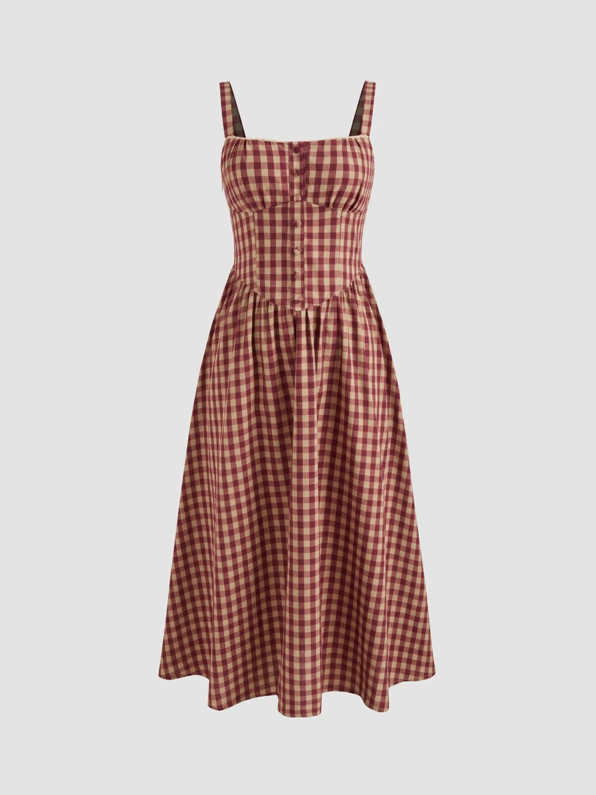 Cotton-blend Square Neck Gingham Maxi Dress