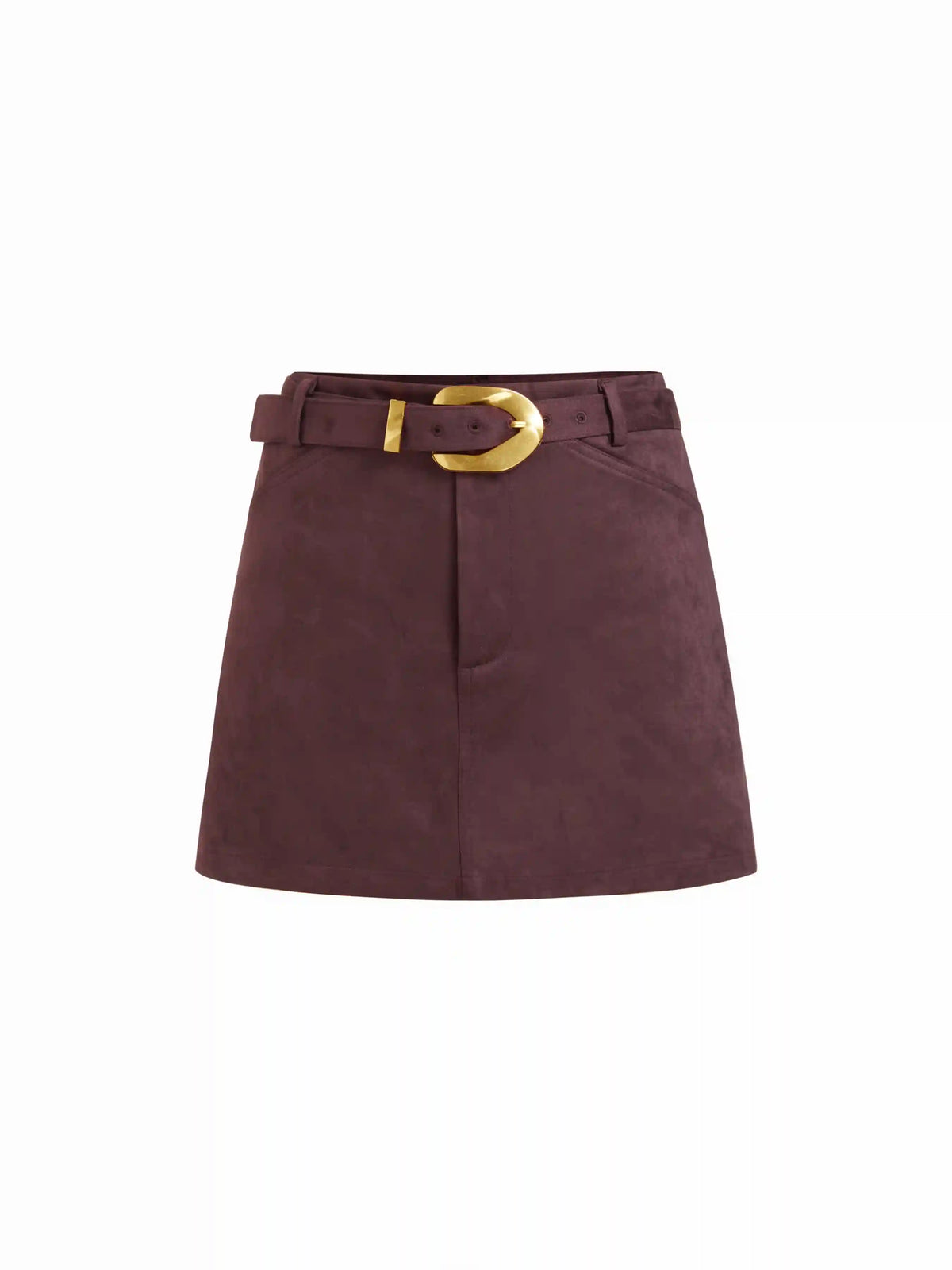 Suede Mid Rise Metal Detail A-line Mini Skirt With Belt