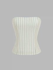 Cotton-blend Stripe Bandeau & Knotted Wide Leg Trousers Set