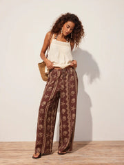 Linen-blend Low Rise Shell and Starfish Graphic Drawstring Wide Leg Trousers