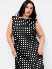 Satin Polka Dot Backless Mermaid Maxi Dress Curve & Plus