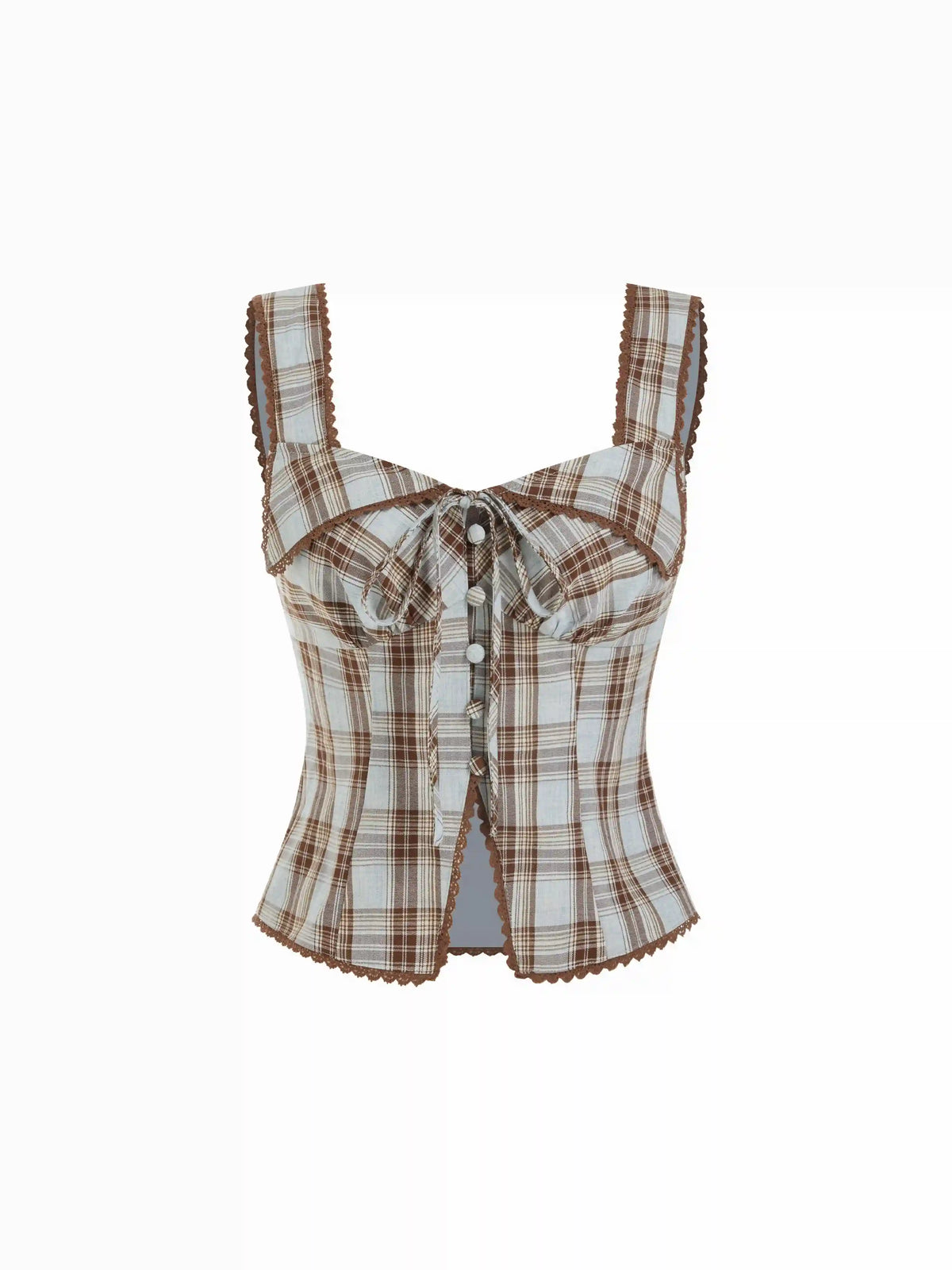 Plaid Square Neck Knotted Crop Top