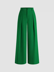 Cropped High Rise Pleated Wide Leg Trousers