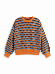 Knit Geometric Contrasting Binding Oversized Top Curve & Plus