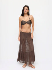 Halter Neckline Twist Bracelet Bikini Set With Cover Up Skirt