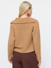 Knit Collar Button Asymmetrical Hem Oversized Cardigan