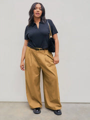 Linen-blend Pocket Wide Leg Pants With Belt Curve & Plus