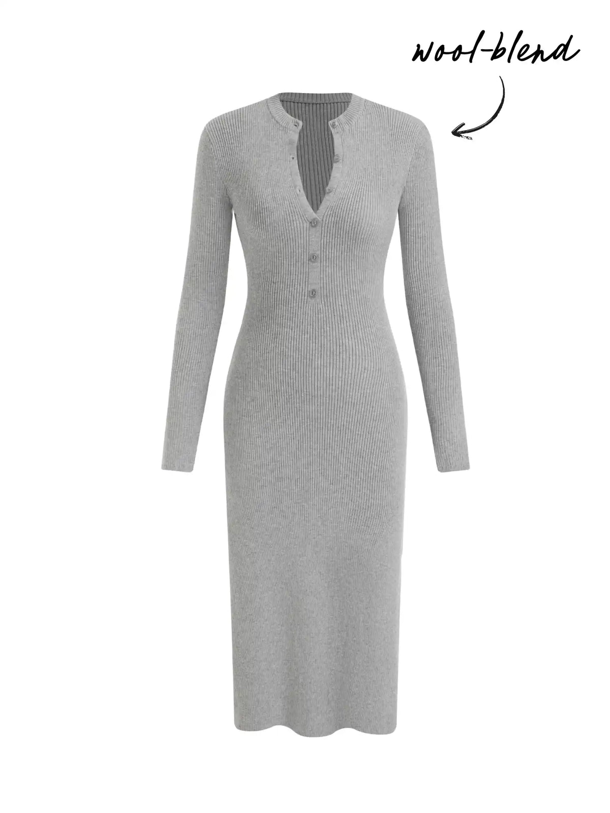 Knit Wool-blend Round Neckline Long Sleeve Button Midi Dresses