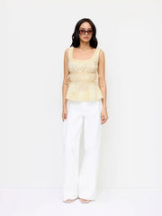 Cotton-blend Square Neck Bowknot Peplum Tank Top