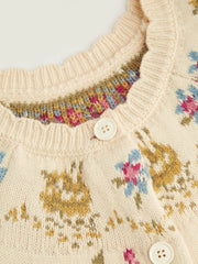 Knit Floral Round Neck Long Sleeve Oversized Cardigan