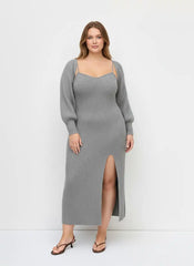 Knit Solid Cami Split Midi Dress & Crop Top Curve & Plus