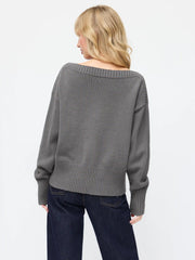 Knit Boat Neck Long Sleeve Top