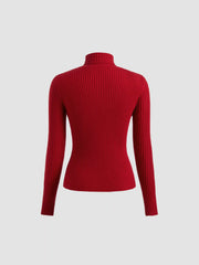 High Neck Solid Knitted Long Sleeve Top
