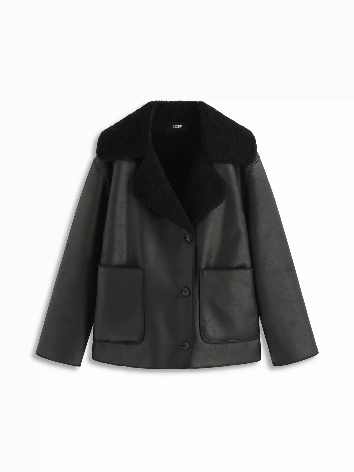 Faux Shearling Collar Button Long Sleeve Oversized Jacket