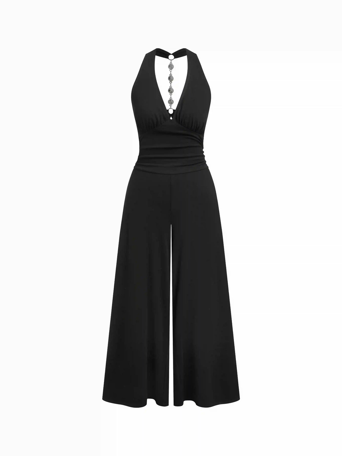 Halter Neck Metal Detail Wide Leg Jumpsuit