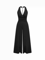 Halter Neck Metal Detail Wide Leg Jumpsuit