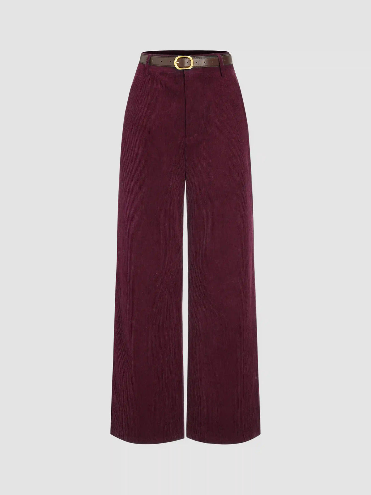 Corduroy Mid Rise Belted Straight Leg Pants
