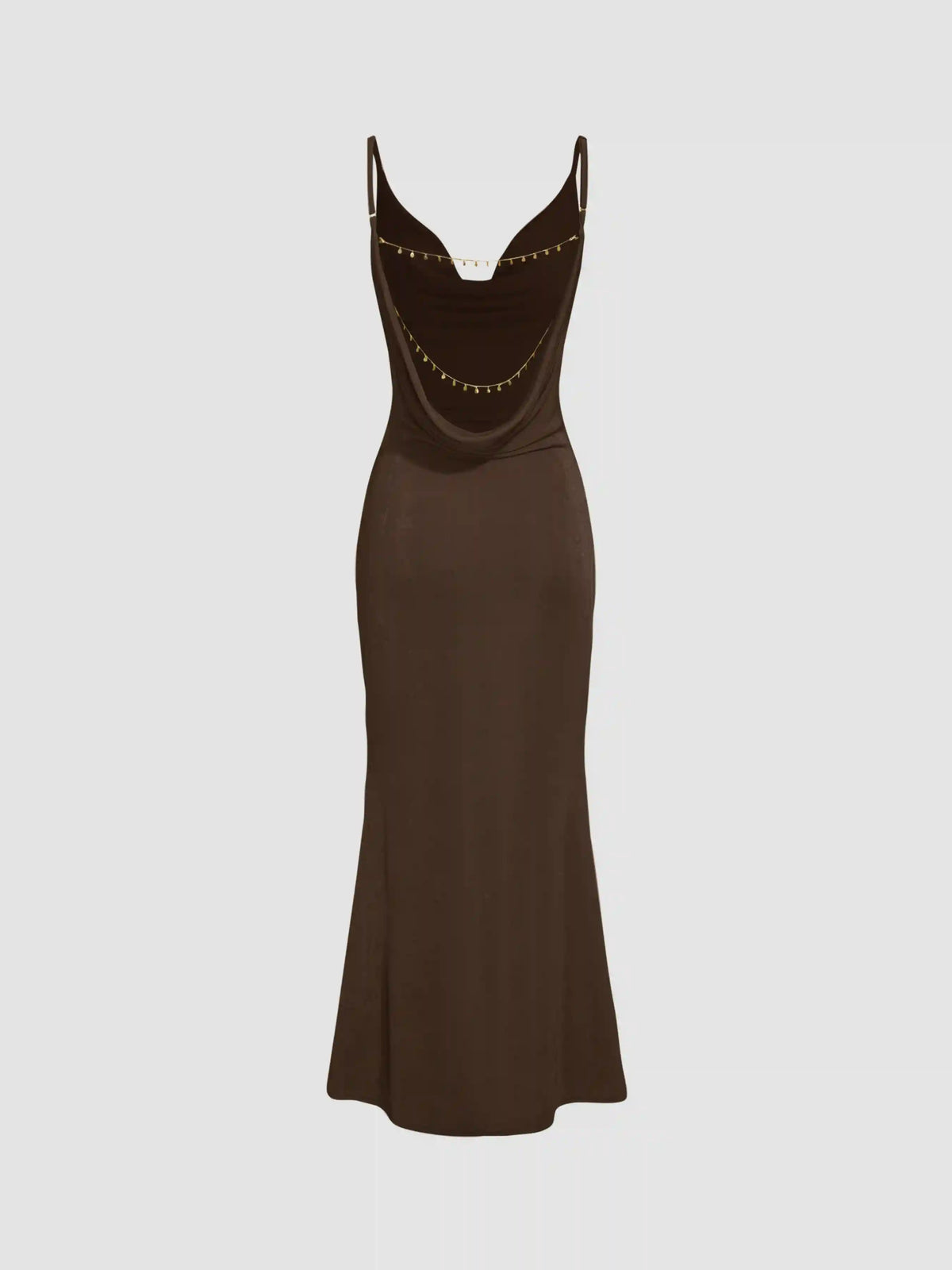 Cowl Neck Backless Chain Detail Cami Mermaid Maxi Dress