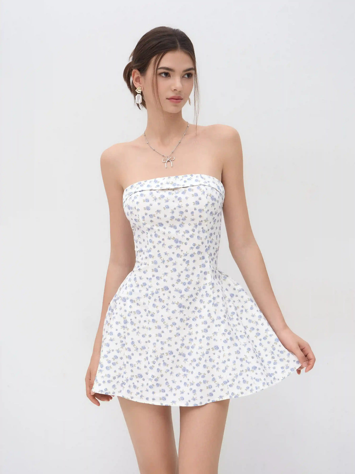 Floral Ruffle Bandeau Mini Dress