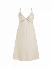 Linen-blend V-neck Ruched Aline Maxi Dress Curve & Plus