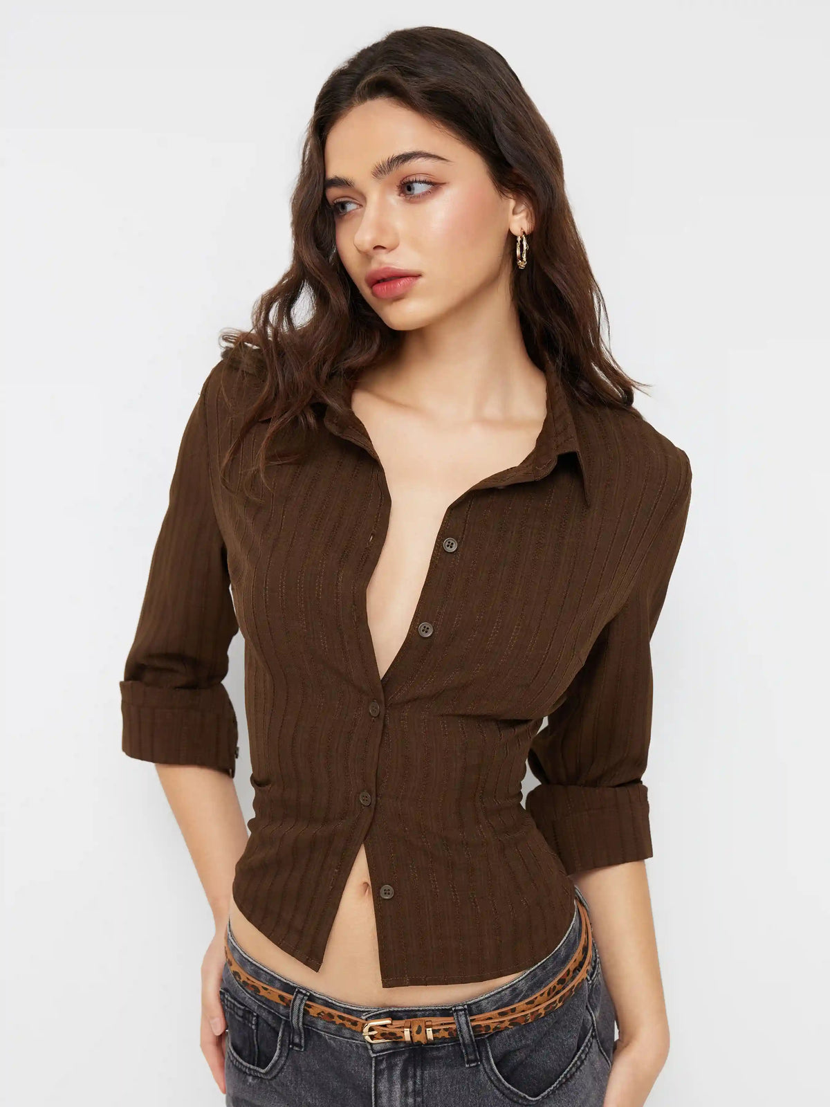 Collar Texture Button Long Sleeve Shirt