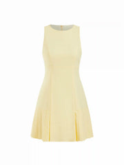 Linen-blend Ruched Pleated A-line Mini Dress