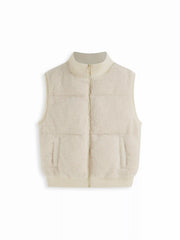 Fleece Stand Collar Zip Through Pocket Puffer Vest