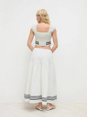 Linen-blend Mid Rise Stripe Maxi Skirt