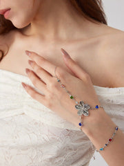 FLOWER & RHINESTONE HAND CHAIN BRACELET