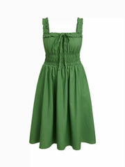 Linen-blend Lettuce Trim Knotted Shirred Cami Midi Dress Curve & Plus
