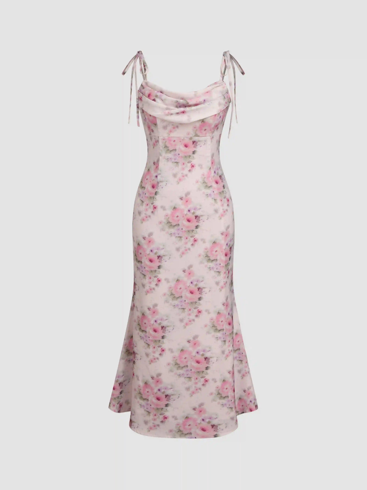 Satin Floral Ruched Slip Maxi Dress