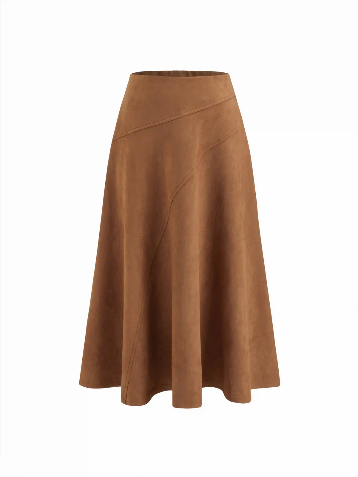 Suede Mid Rise Elastic Waist A-line Maxi Skirt