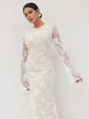 Lace Round Neckline Floral Maxi Dress