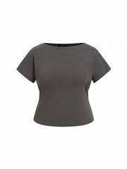 Cotton-blend Boat Neck Short Sleeve Tee Curve & Plus