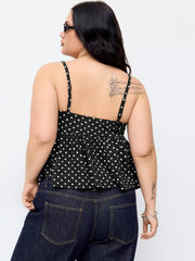 V-neck Polka Dot Contrasting Binding Cami Top Curve & Plus