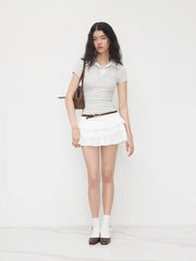 Cotton-blend Polo Neck Stripe Tee