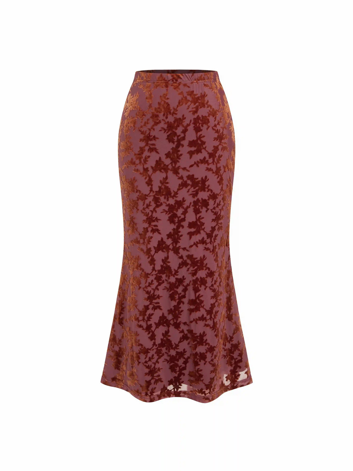 Velvet Floral Elastic Waist Split Mermaid Maxi Skirt