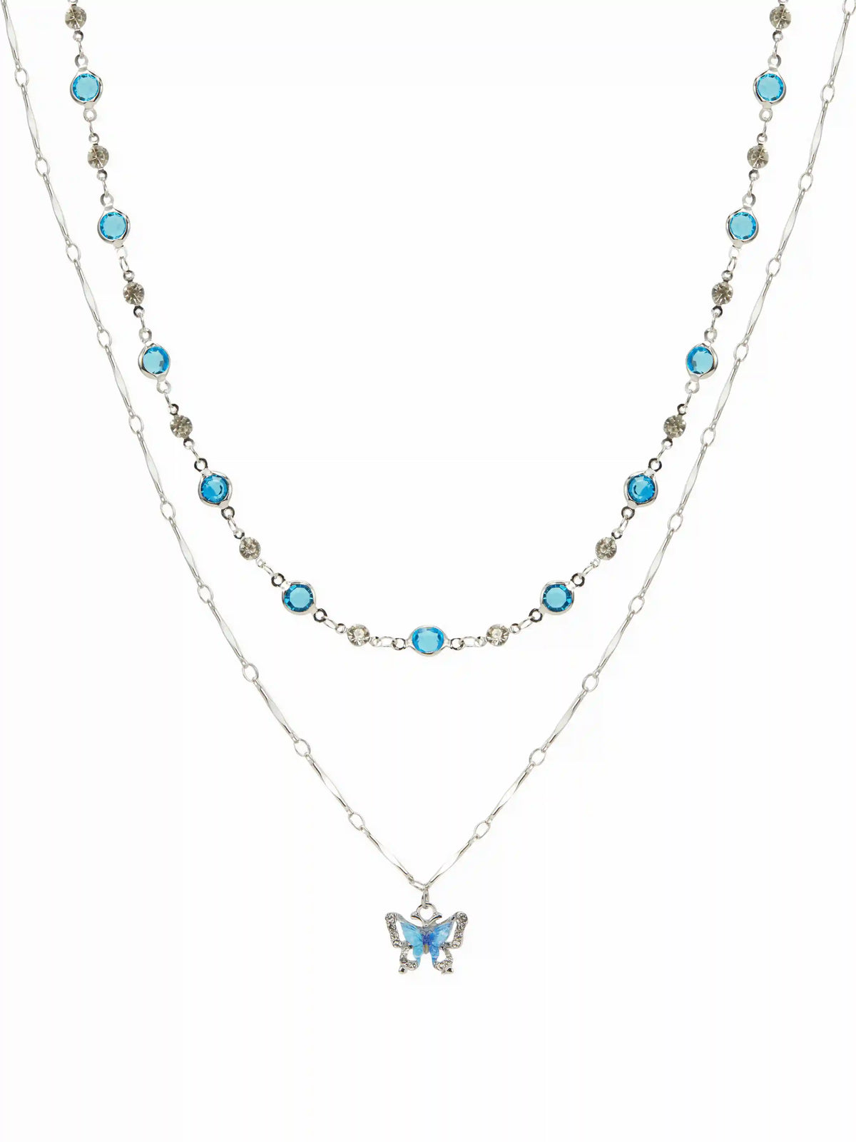 GEMSTONE & BUTTERFLY PENDANT LAYERED NECKLACE