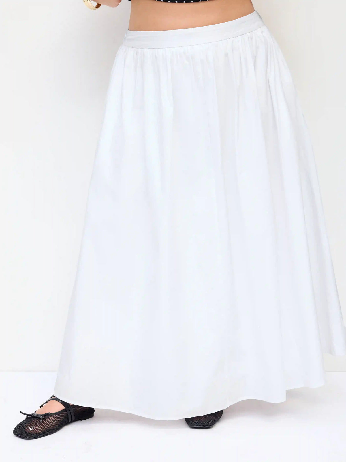Cotton-blend Mid Rise Solid Ruffle Maxi Skirt Curve & Plus