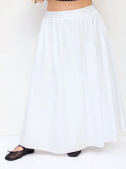 Cotton-blend Mid Rise Solid Ruffle Maxi Skirt Curve & Plus