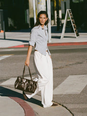 Cotton-blend Mid Rise Drawstring Straight Leg Trousers