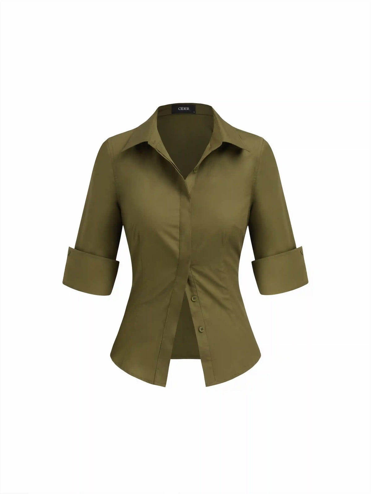 Cotton-blend Collar Mid-length Sleeve Roll Up Shirt