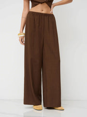 Mid Rise Texture Elastic Waist Straight Leg Trousers