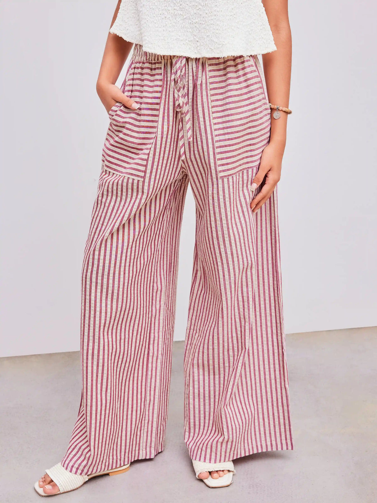 Seersucker & Striped Wide Leg Pant