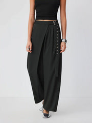 Mid Rise Wide Leg Trousers with Buckle