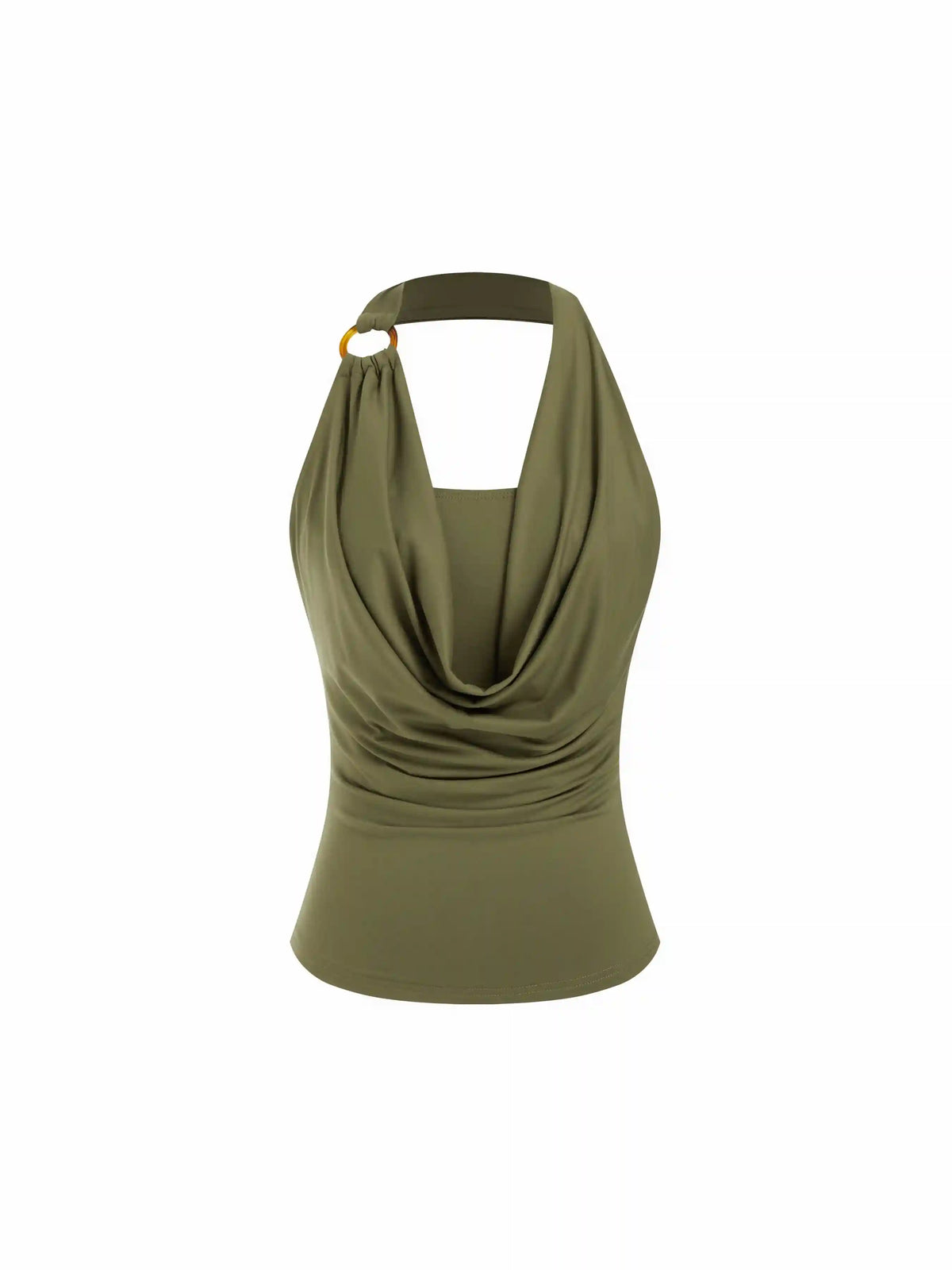 Halter Neckline O-Ring Ruched Draped Top