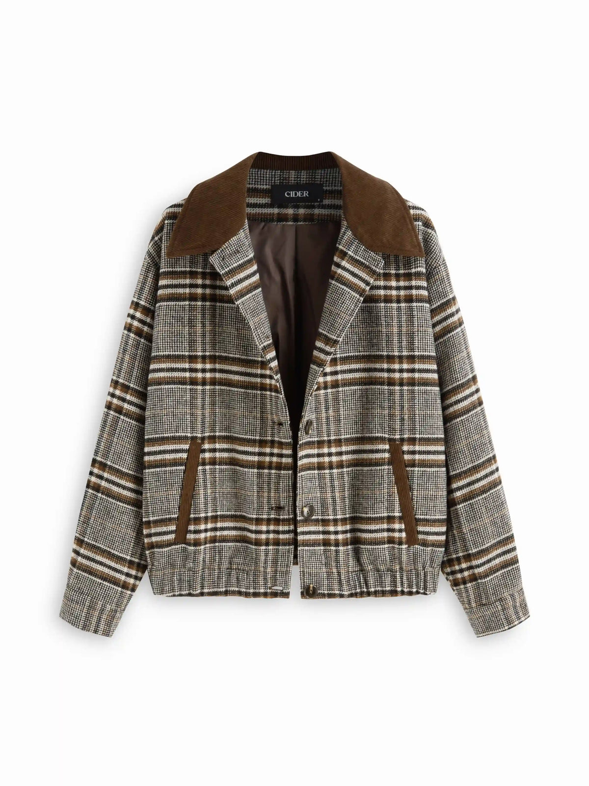 Wool-look Plaid Collar Long Sleeve Colorblock Button Oversized Shacket