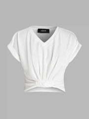 V-neck Solid Ruched Crop Top