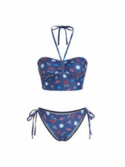 High Stretch Halter Neck Marine Life & Nautical Graphic Tankini Bikini Set